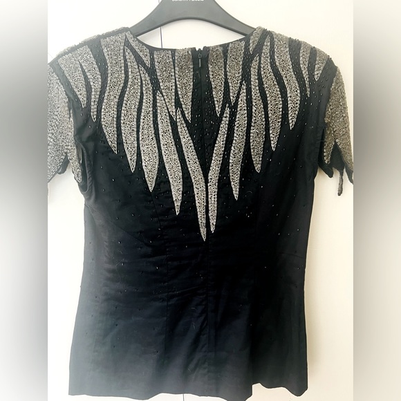 Vintage French Connection rare glam heavily beaded silver black top women’s sz 4 - Picture 3 of 8